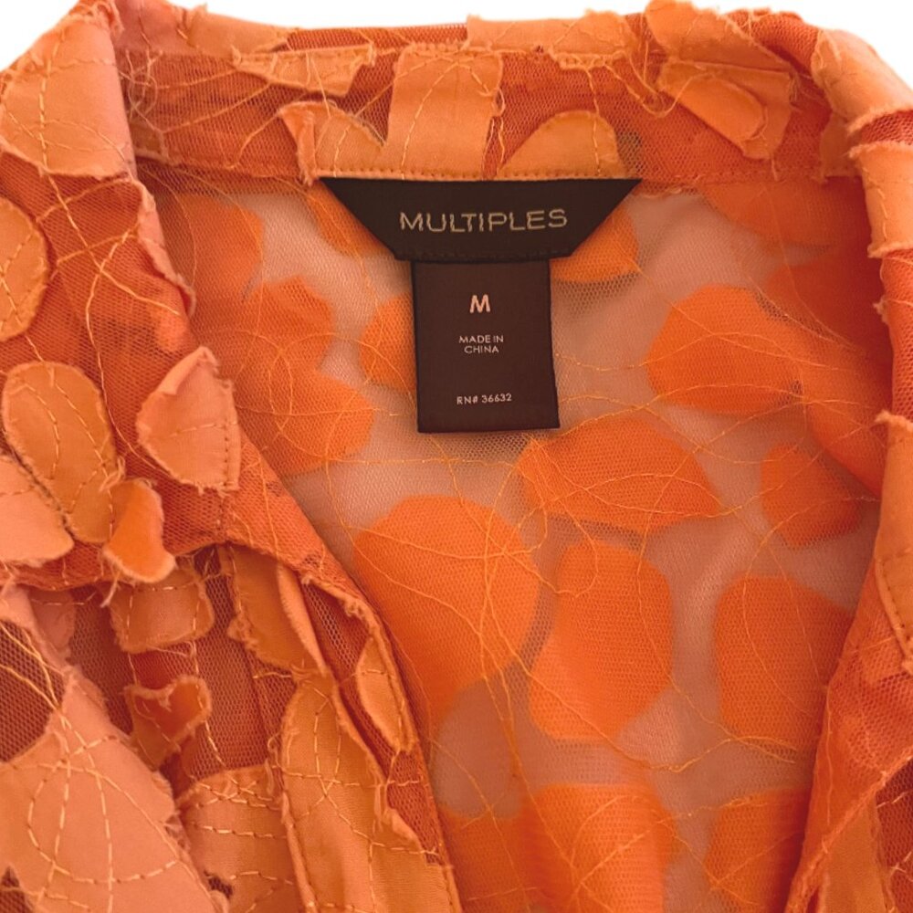Multiples Tangerine Brocade Button Up Sheer Top 3… - image 7